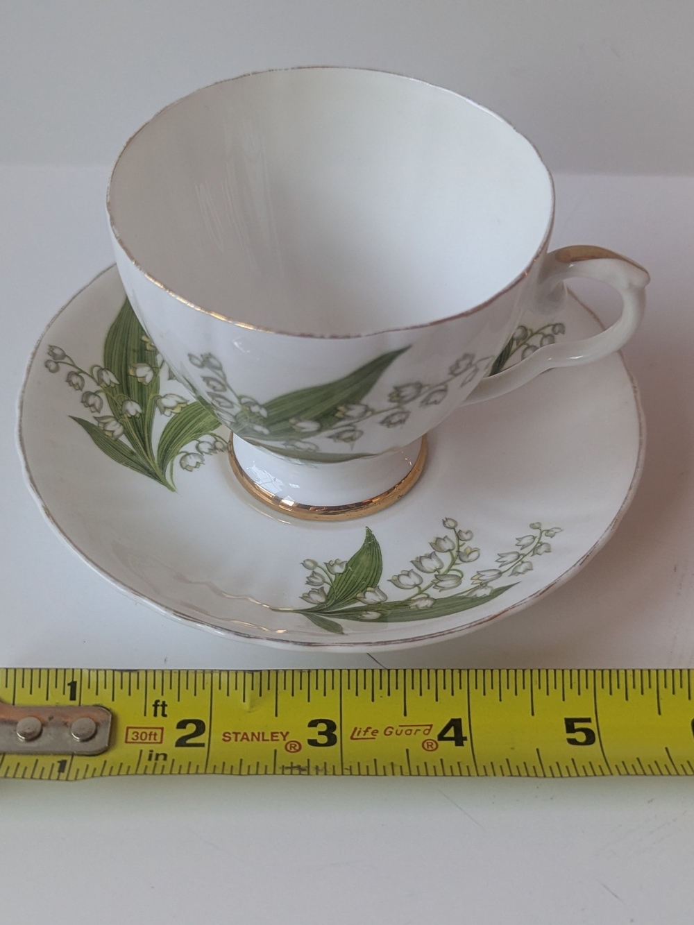 Lily of the Valley Fine Bone China Teacup & Saucer - White with Green Floral